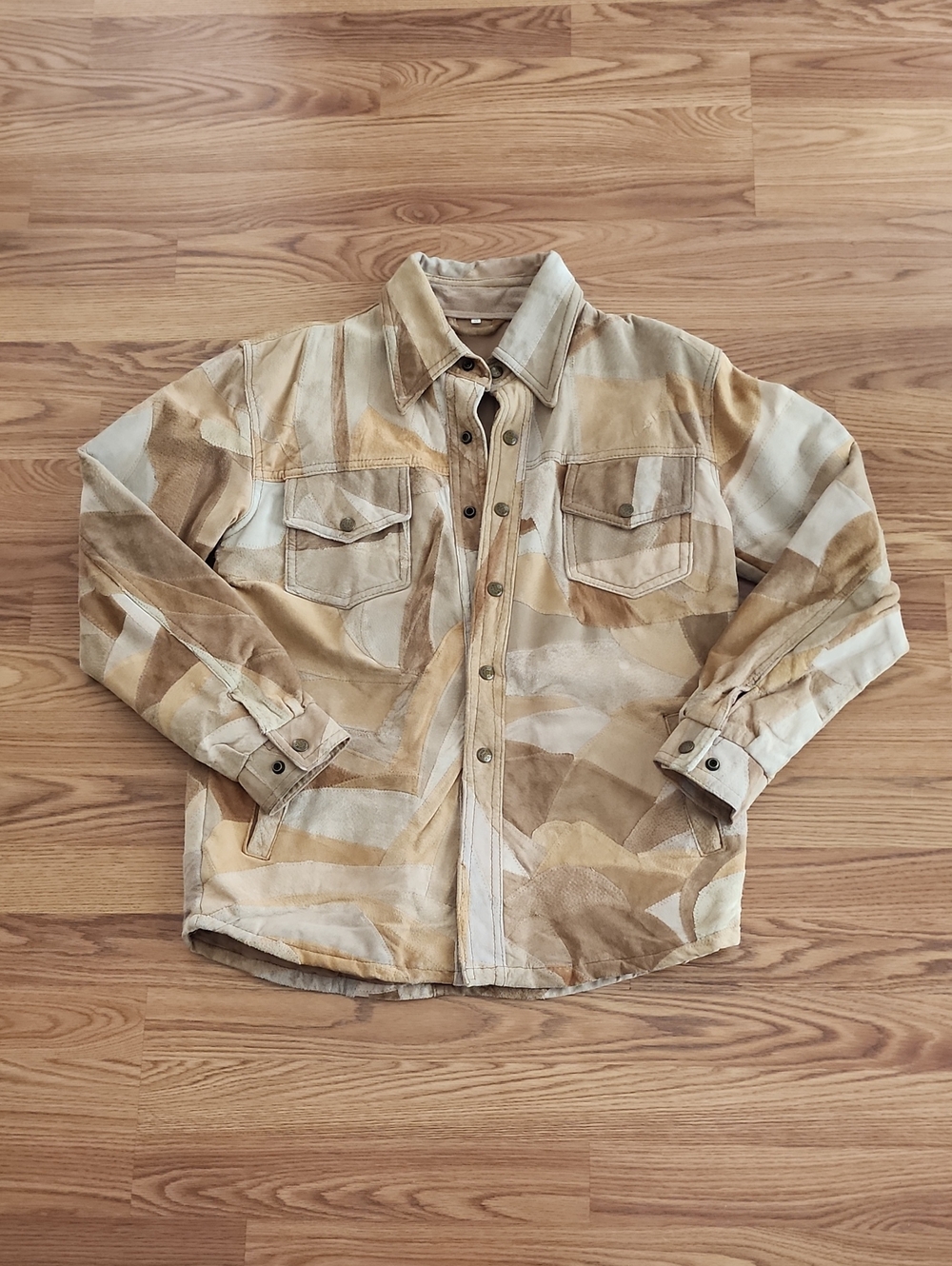 Vintage Beige & Tan Patchwork Leather  Jacket